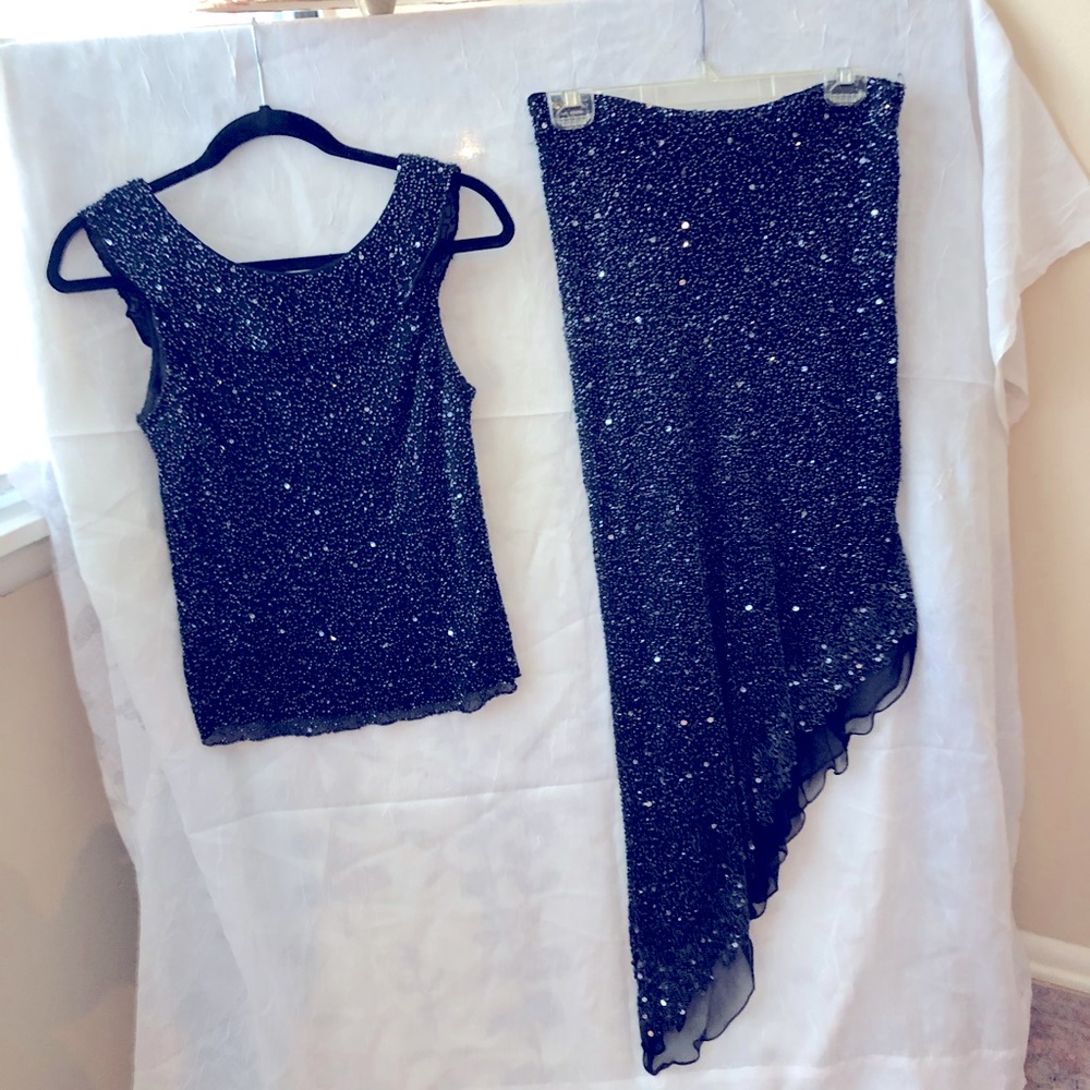 Evening wear top and matching skirt